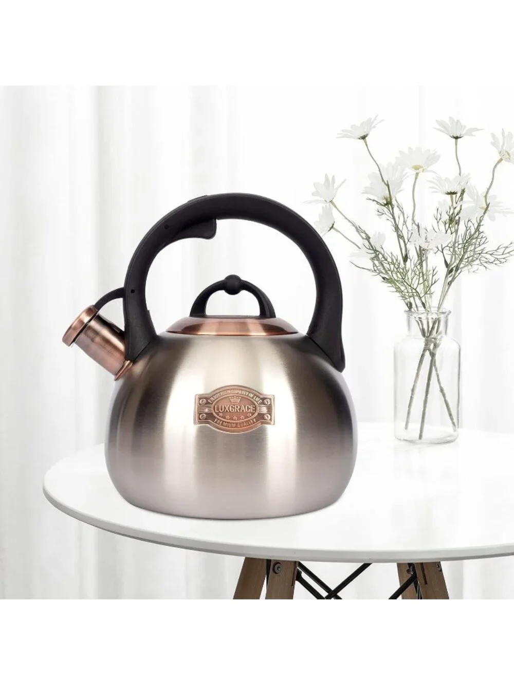 Silver Kitchen Whistling Tea Kettle 3.1 Quart Stainless Steel Stovetop Tea Pot